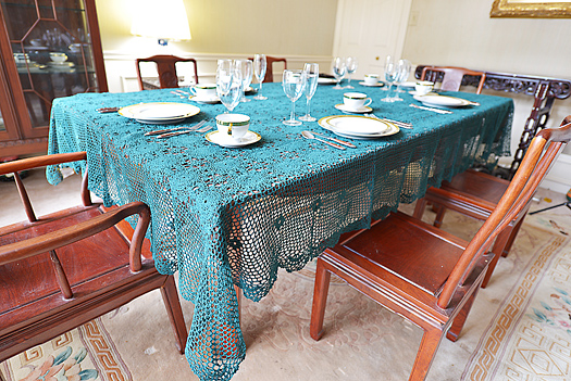Festive Crochet Tablecloth. EveryGreen color. 70x120"